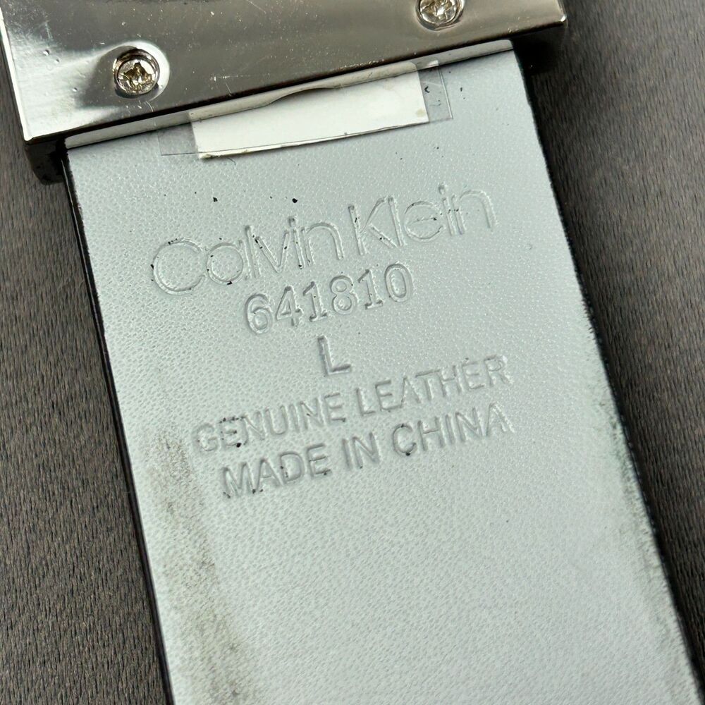 Calvin Klein Leather 1.25" White Yellow Graphic Belt Size L Silver Tone Buckle - Picture 16 of 16